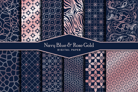 Download Navy Blue and Rose Gold Digital Paper. - Premium Resources